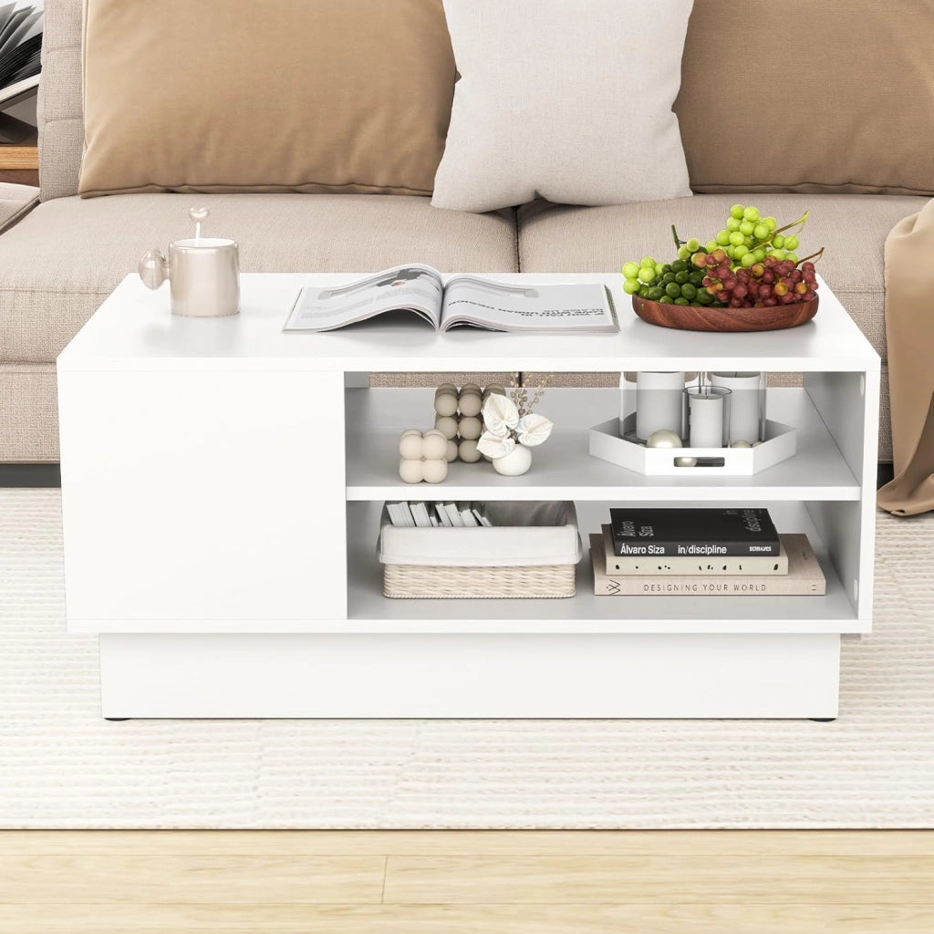Tavolino da Salotto Rettangolare Design Moderno, Tavolino da Caffè con 2 Ripiani Inferiori Portaoggetti, Tavolino Basso da Divano per Soggiorno, 86 x 56 x 41 cm (Bianco)
