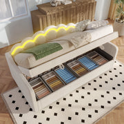 Daybed in velluto con contenitore idraulico e LED, 90x200 cm, beige
