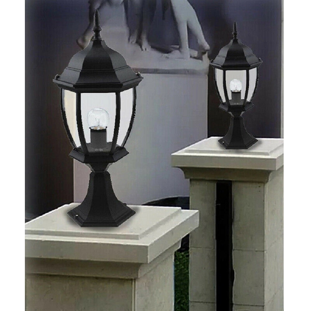 Trade Shop - Lampione Da Giardino 48cm Lanterna In Vetro E27 Luce Da Esterno Alluminio Es45 - Nero