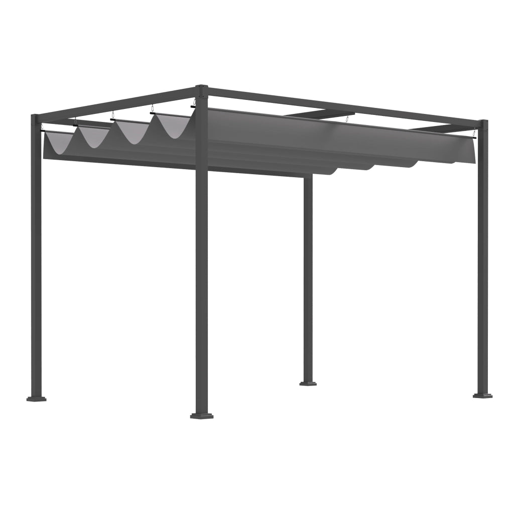 Tetto per patio in pergolato con tetto scorrevole 298 x 213 x 221 cm grigio poliestere impermeabile per giardino e patio