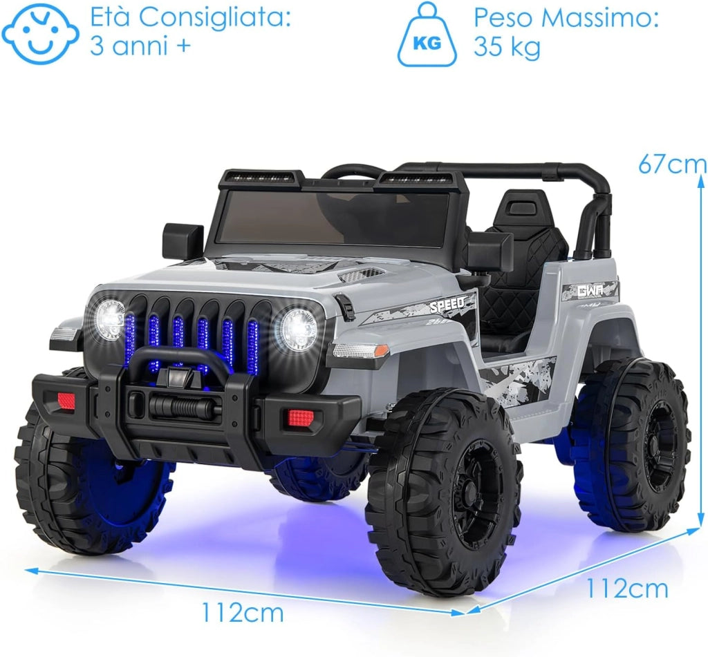 12V Auto per Bambini con Telecomando, Macchina Elettrica con 2 Posti Musica Porta USB e Luce, Velocità Regolabile 2,6-6km/h, per 3-8 Anni (Grigio)