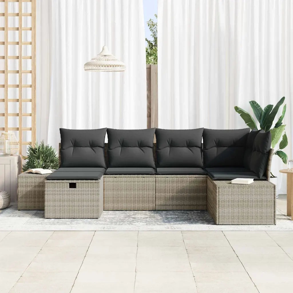 Set Divano da Giardino 6 pcs Grigio chiaro polyrattan