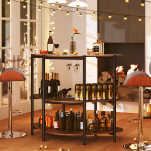 Tavolo da bar con portabicchieri e mensole di stoccaggio-Tavolo da bar a 3 ripiani con struttura in metallo Marrone