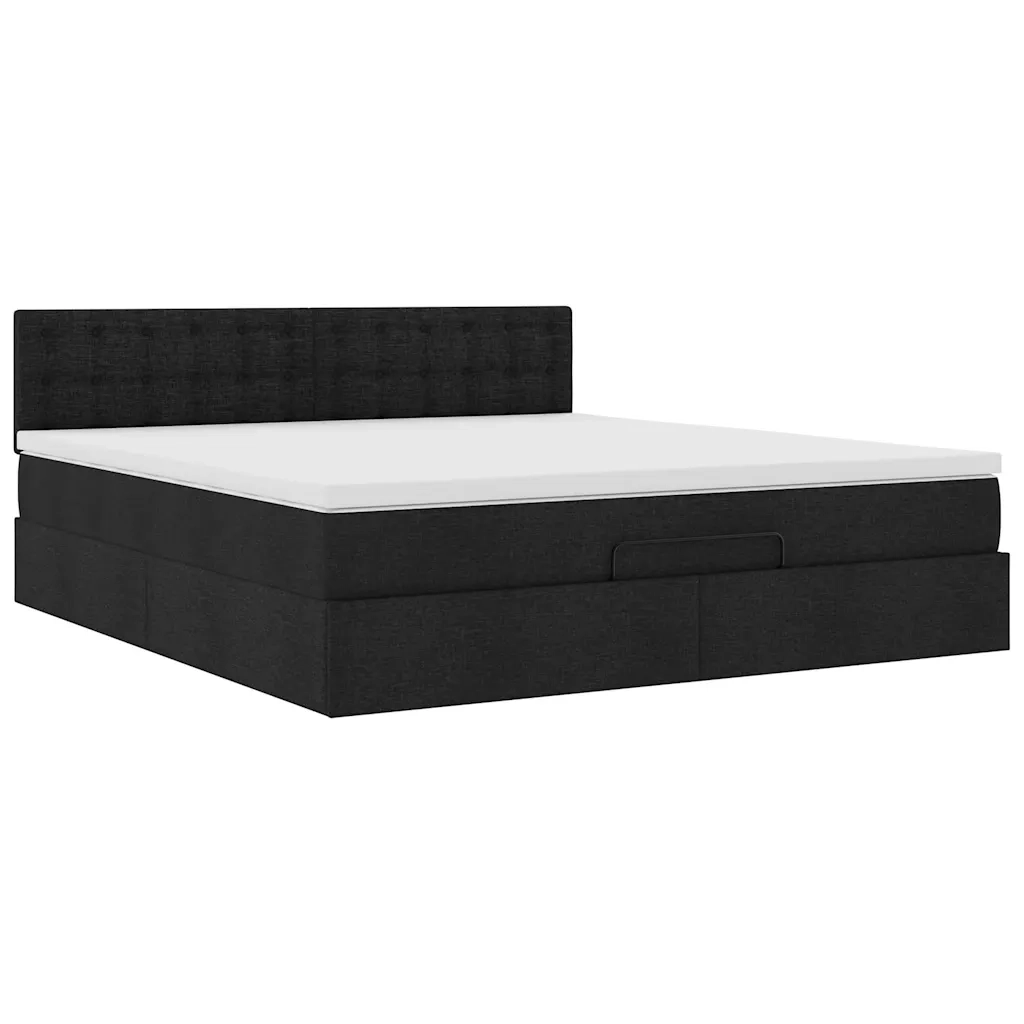 Struttura Letto Pouf con Materasso Nero 160x200 cm in Tessuto 3312487
