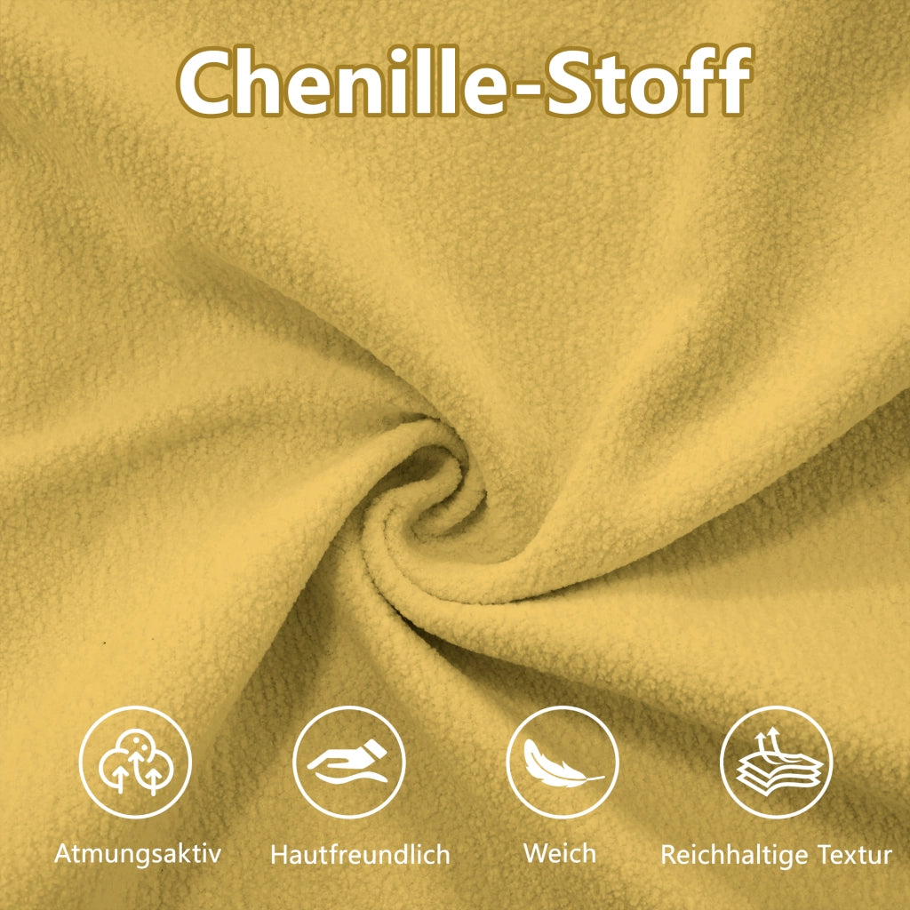 Divano angolare modulare a 3 posti con seduta profonda e cuscini in chenille gialla 313.0 × 77.0 × 81.0 cm