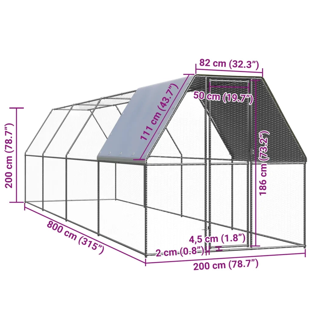 Pollaio da Esterno 2x8x2 m in Acciaio Zincato 3089321