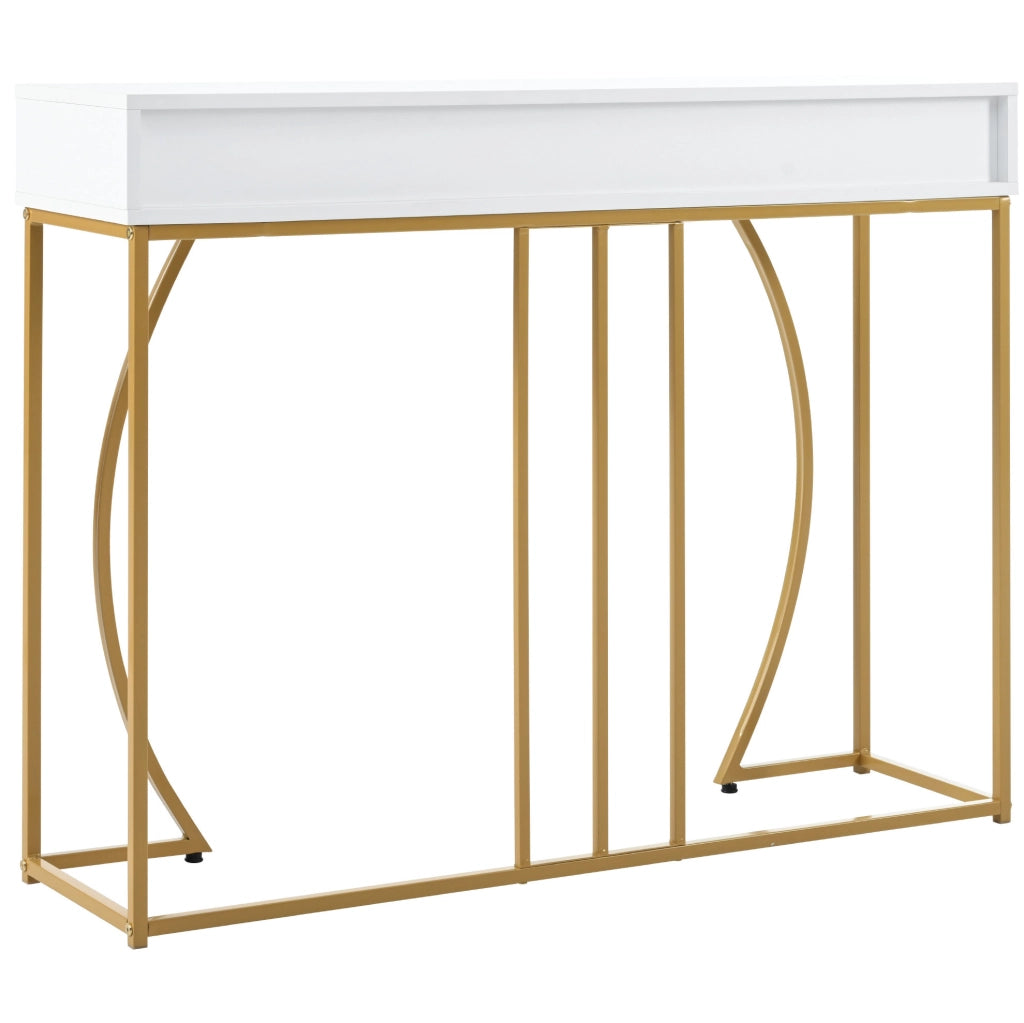 Tavolo consolle da ingresso con 1 cassetto; struttura in metallo e piano in MDF; bianco; 110 x 32 x 85 cm