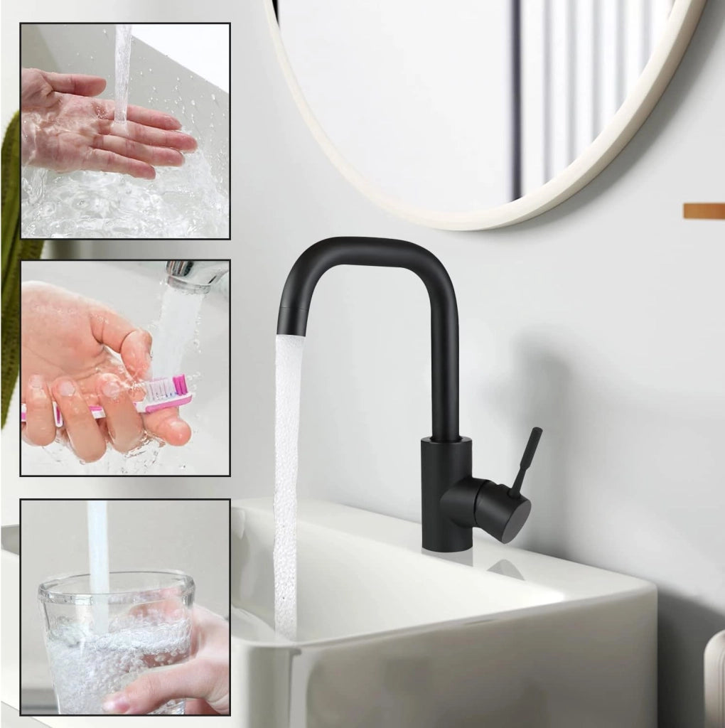 ZMH Rubinetto Lavabo Acciaio Inossidabile Nero Miscelatore Monocomando Alta Pressione Acqua Calda Fredda Per Bagno