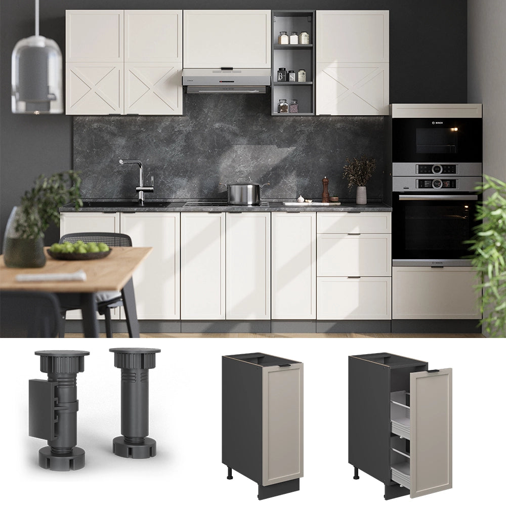 Armadio cucina dispensa alto Fame-Line GrigioBeige/Antracite 30 cm, PL Marmo Vicco