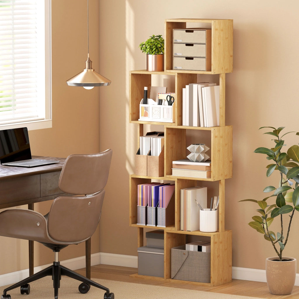 Libreria Moderna Asimmetrica a 5 Livelli in Bamb¨´, 62.5 x 23 x 165 cm, Colore Legno Naturale