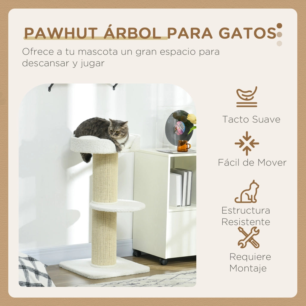 Albero per gatti 3 livelli con piattaforma e palo sisal ¨C zephmum ¨C crema 45x45x91 cm
