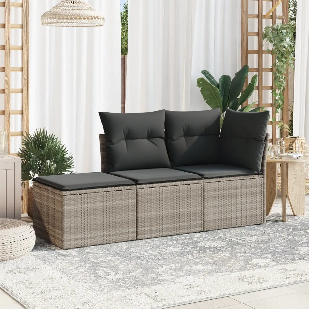 Set Divano da Giardino 3pz | Set Salotto da Giardino con Cuscini Grigio Chiaro Polyrattan