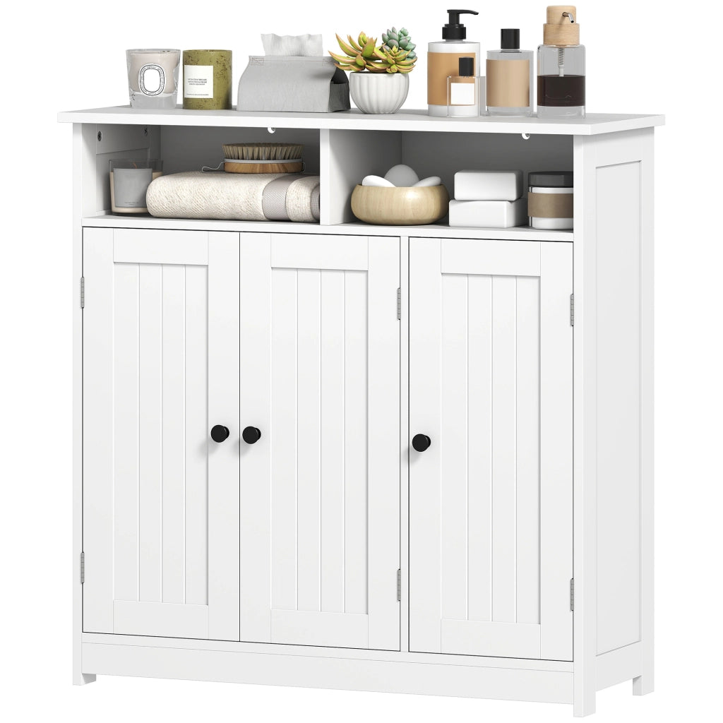 Armadio da Bagno Stretto con 3 Ante e 2 Compartimenti Aperti ¨C Zephmum ¨C Bianco 85x30x85 cm