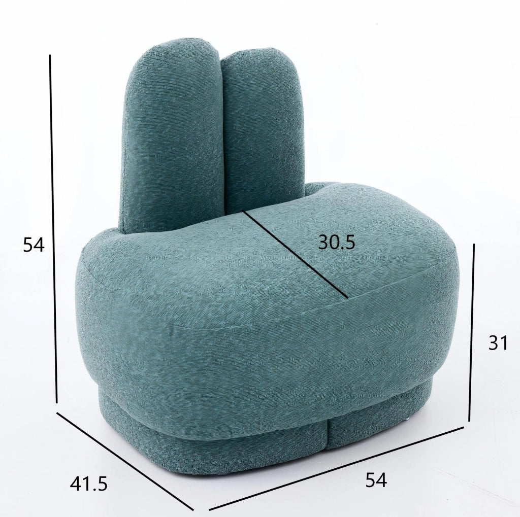 Pouf con forma di coniglio; poggiapiedi e seduta aggiuntiva in tessuto; schiuma; compensato e legno verde