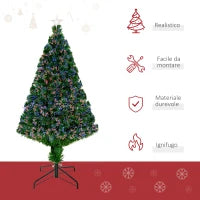 Albero di Natale Artificiale 120cm con Fibre Ottiche e Luci LED, Albero di Natale Luminoso con 130 Rami, Verde