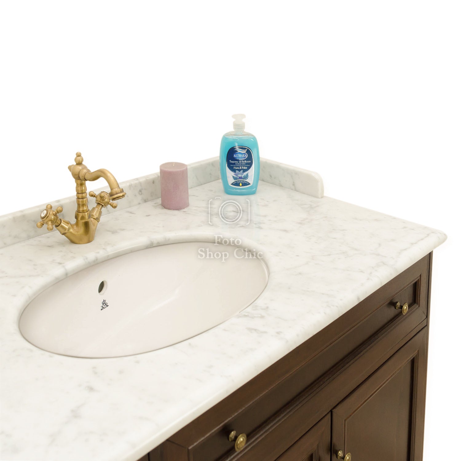 Mobile da bagno con specchiera e top in marmo - 120 cm