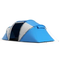 Tenda da Campeggio 4 Posti con 2 Zone Notte e Borsa da Trasporto, 430×240×170 cm, Bianco e Azzurro