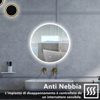 Specchio da bagno Rotondo con 120cm,Memoria, Antifog,Regorabile,Retroilluminato,doppio interruttore,