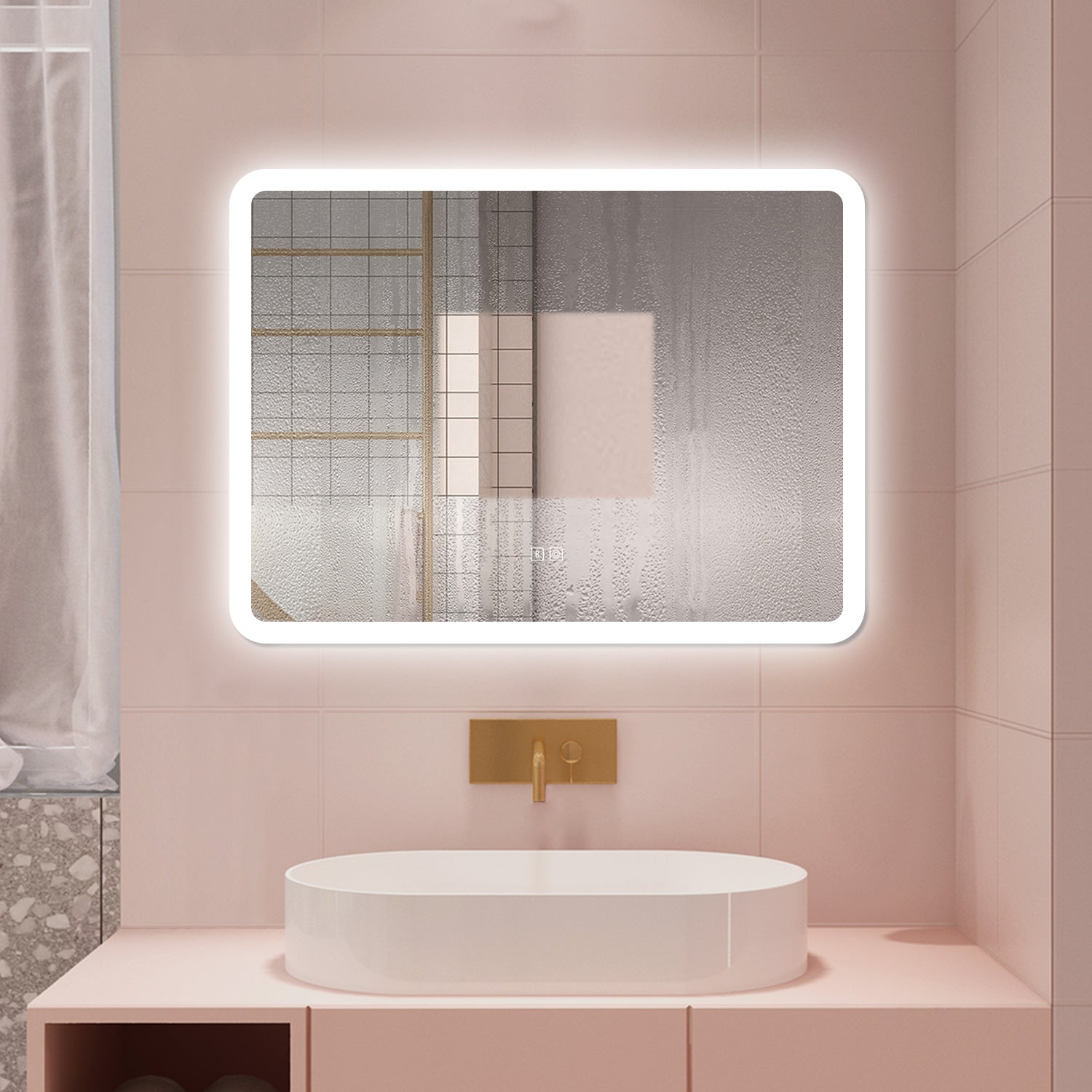 AICA Specchio da bagno  70 x 50 cm, dimmerabile, Blue tooth, Funzione Memoria, antiappannamento, 3 colori