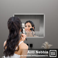 AICA Specchio da bagno 90 x 70 cm, antiappannamento, dimmerabile, interruttore touch, Funzione Memoria