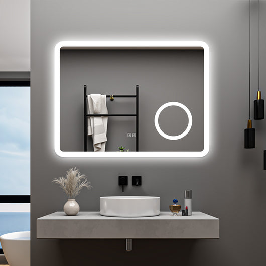 AICA Specchio da bagno  60 x 80 cm, dimmerabile, Blue tooth, Funzione Memoria, antiappannamento, 3 colori, Magnificatore