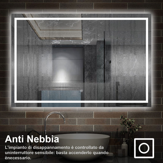 120 x 80 cm,AICA Specchio da Bagno LED con Luce, 3 Colori Regolabili,memoria, antiappannamento,CRI>90,autospegnimento