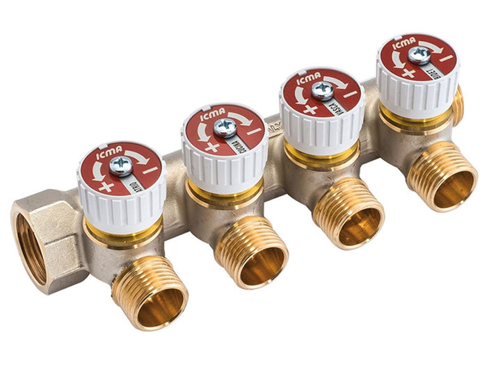Collettore Semplice 4 Vie 1/2" ICMA Art.227 Con Valvole Acqua
