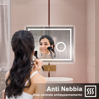 AICA Specchio da bagno  80 x 60 cm, dimmerabile, Blue tooth, Funzione Memoria, antiappannamento, 3 colori, Magnificatore