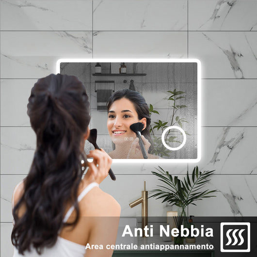 AICA Specchio da bagno  60 x 80 cm, dimmerabile, Blue tooth, Funzione Memoria, antiappannamento, 3 colori, Magnificatore