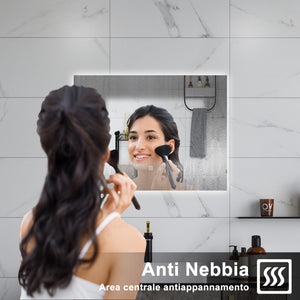 AICA Specchio da bagno 80 x 60 cm, antiappannamento, dimmerabile, interruttore touch, Funzione Memoria