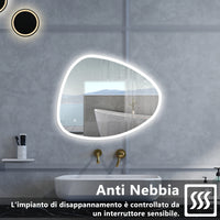 Specchio da bagno Asimmetrico con 80x650cm,3 colori,Memoria, Antifog,Regorabile,Retroilluminato,doppio interruttore,