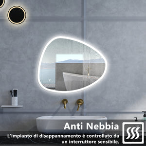 Specchio da bagno Asimmetrico con 80x650cm,3 colori,Memoria, Antifog,Regorabile,Retroilluminato,doppio interruttore,