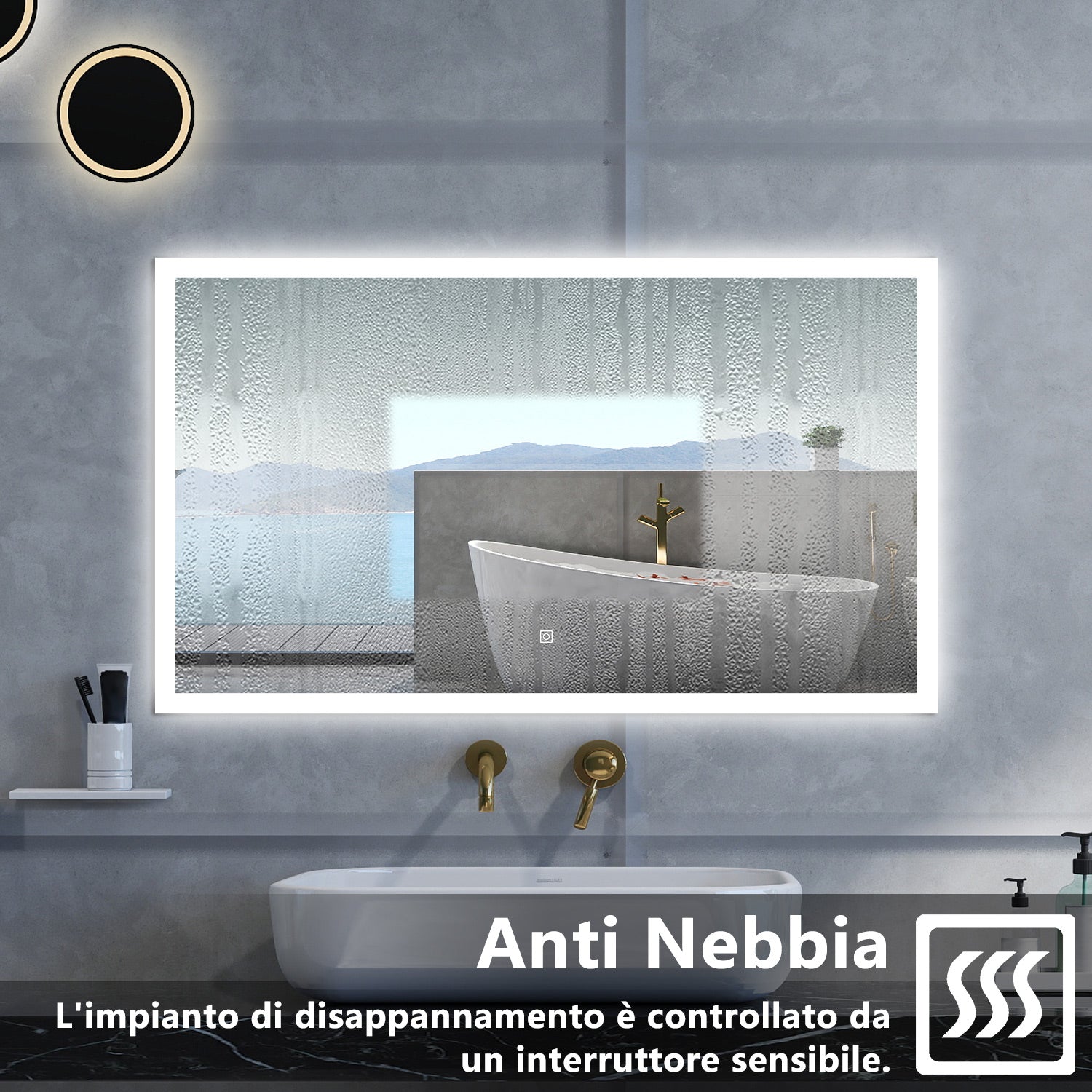Specchio da bagno Rettangolare con 100x60cm,Memoria, Antifog,Regorabile,Retroilluminato,doppio interruttore,