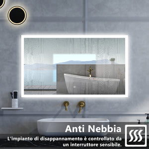 Specchio da bagno Rettangolare con 100x60cm,Memoria, Antifog,Regorabile,Retroilluminato,doppio interruttore,
