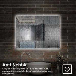 80 x 60 cm,AICA Specchio da Bagno LED con Luce, memoria, antiappannamento,CRI>90,autospegnimento,interruttore touch