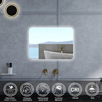 Specchio da bagno Rettangolare con 70x50cm,Memoria,Regorabile,Retroilluminato,doppio interruttore,HD temperato