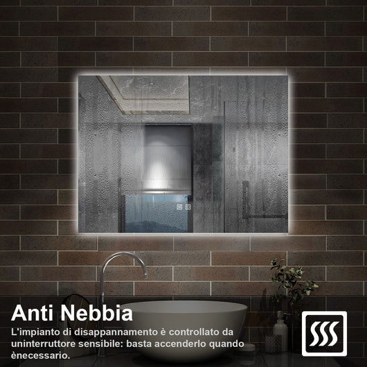 100 x 60 cm,AICA Specchio da Bagno LED con Luce, 3 Colori Regolabili,memoria, antiappannamento,CRI>90,autospegnimento