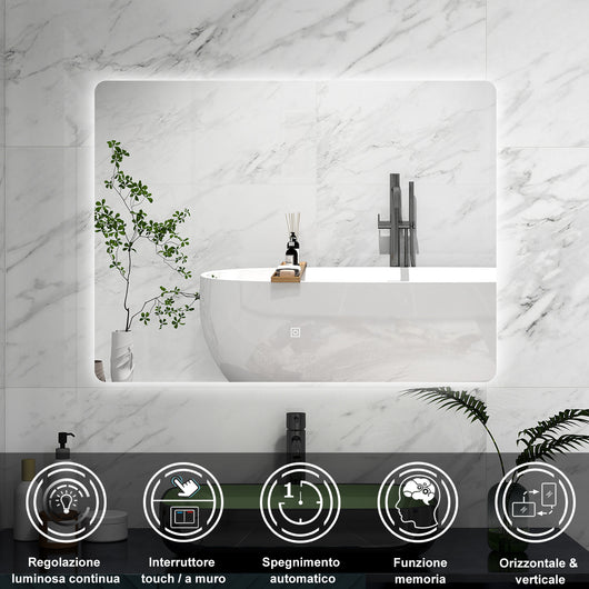 AICA Specchio da bagno 50 x 70 cm, Regorabile, interruttore touch, Funzione Memoria