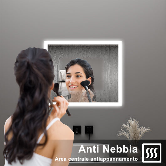 AICA Specchio da bagno  60 x 50 cm, dimmerabile, Funzione Memoria, antiappannamento, 3 colori