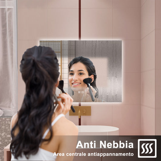 AICA Specchio da bagno  100 x 60 cm, dimmerabile, Funzione Memoria, antiappannamento, 3 colori