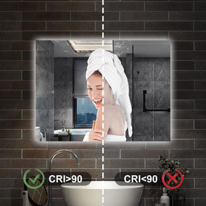 Specchio bagno Rettangolare 80x60 cm con led. Dimmerabile + Touch Control + Bordo non sabbiato + IP44