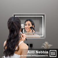 AICA Specchio da bagno  80 x 60 cm, dimmerabile, interruttore touch, Funzione Memoria, antiappannamento