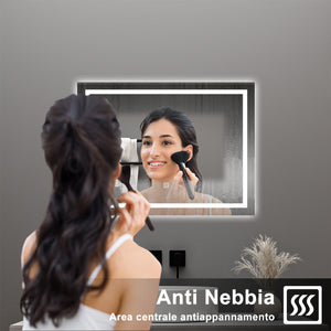 AICA Specchio da bagno  80 x 60 cm, dimmerabile, interruttore touch, Funzione Memoria, antiappannamento