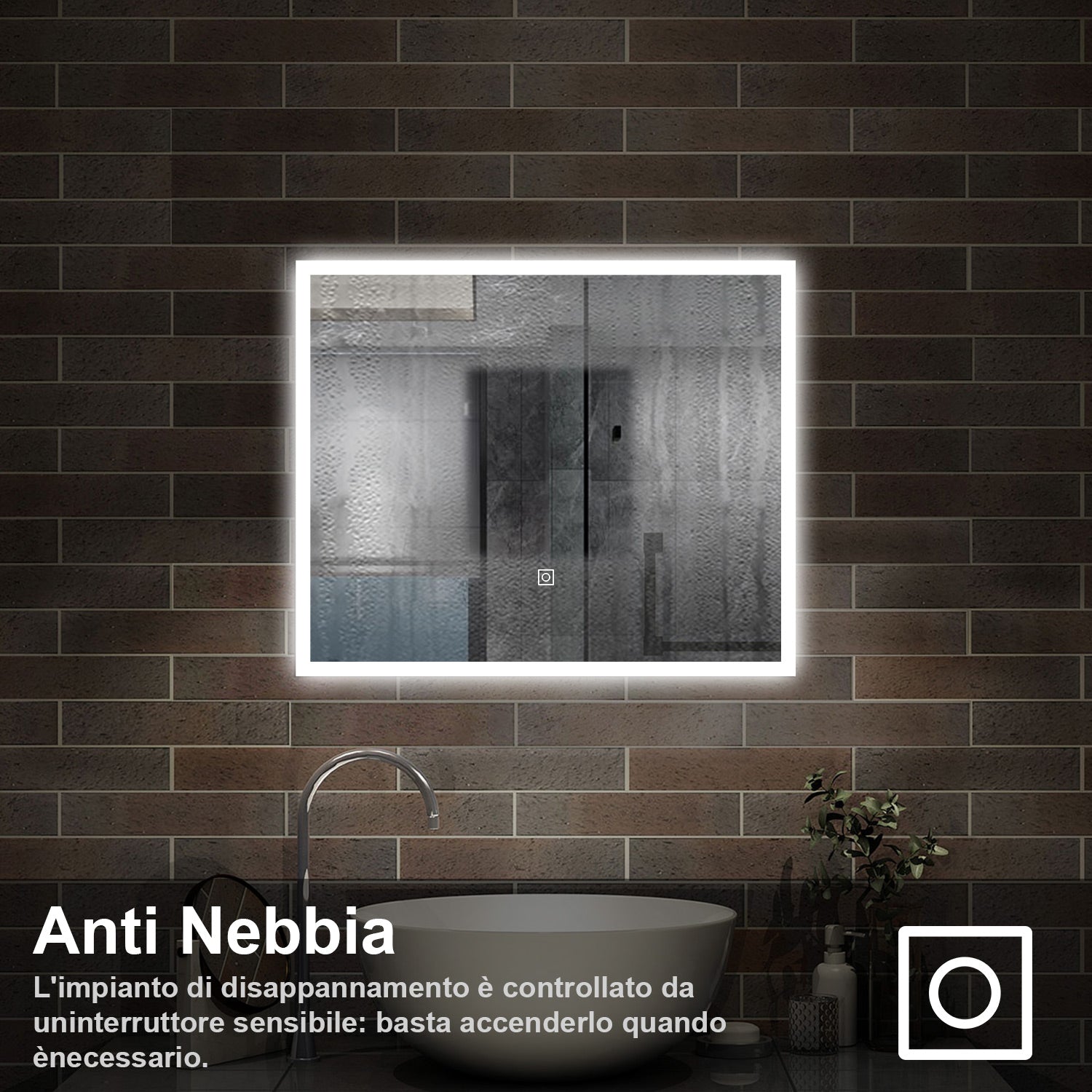 80 x 60 cm,AICA Specchio da Bagno LED con Luce, 3 Colori Regolabili,memoria, antiappannamento,CRI>90,autospegnimento