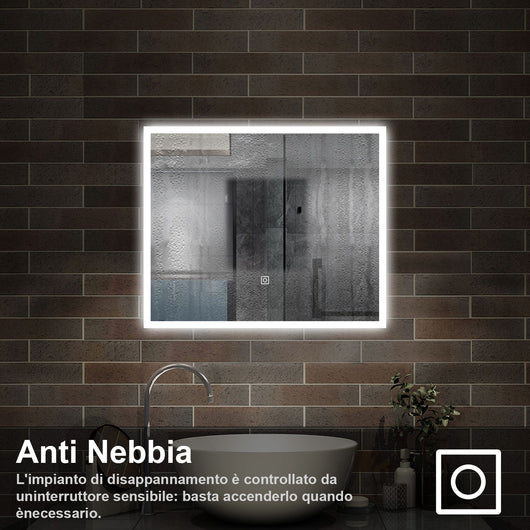 80 x 60 cm,AICA Specchio da Bagno LED con Luce, 3 Colori Regolabili,memoria, antiappannamento,CRI>90,autospegnimento