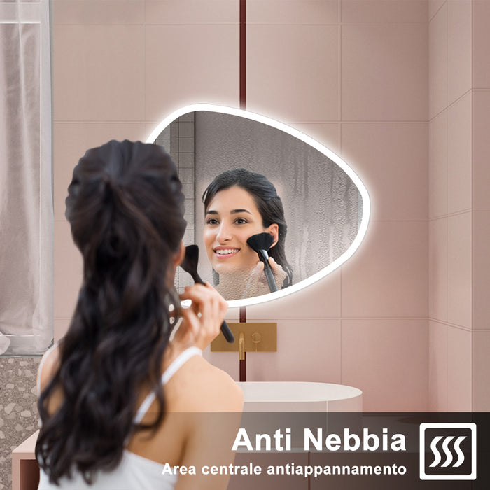 AICA Specchio da bagno 100 x 80 cm, dimmerabile, Funzione Memoria, antiappannamento, 3 colori