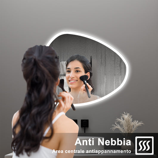 AICA Specchio da bagno  80 x 65 cm, dimmerabile, Funzione Memoria, antiappannamento, 3 colori