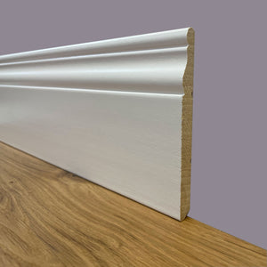 96 metri lineari di BATTISCOPA SLIM laccato bianco in legno MASSELLO DUCALE 120X10