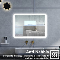 Specchio da bagno Rettangolare con 80x60cm,Blue tooth,3 colori,Memoria, Antifog,Regorabile,Retroilluminato,doppio interruttore,