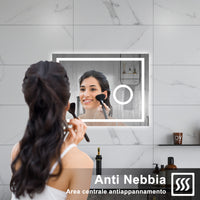 AICA Specchio da bagno  80 x 60 cm, dimmerabile, Blue tooth, Funzione Memoria, antiappannamento, 3 colori, Magnificatore